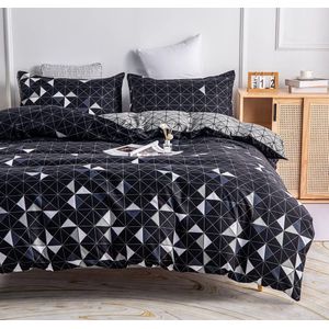JGS ® Beddengoedset met Geometrisch Design in Zwart, Wit en Antraciet - Omkeerbaar en Modern