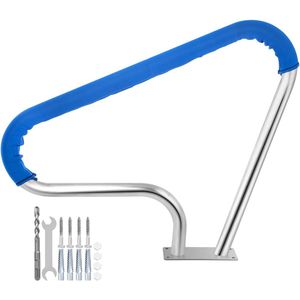 Pool Rail 39x32” 304 Roestvrij Staal Zilveren Roestvrij Staal Zwembad Leuning 250lbs Draagvermogen met Blauwe Handgreep Cover