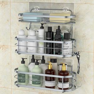 Douchemandrek met haken voor het ophangen van sponzen, wandmontage, badkameropslag, shampoohouder, organizer, keukenrek, zonder boren, lijmloze verbondene douchewandplanken
