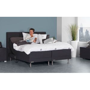 Boxspring 140x200 - Caresse Silver 4500 - Elektrisch - Meegestoffeerde Pocket Matrassen - Incl. 520 Topper - Urban Dark Grey