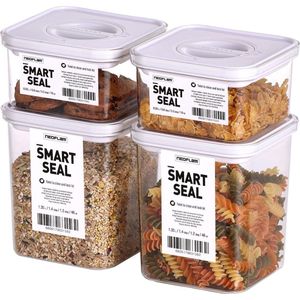 Smart Seal Voorraaddozenset 4-delig, BPA-vrij, vershouddozen, luchtdicht, vaatwasmachinebestendig, voorraaddozen met deksel, wit, gepatenteerd, opbergdoos voor muesli, meel, 2 x 0,55 l & 2 x
