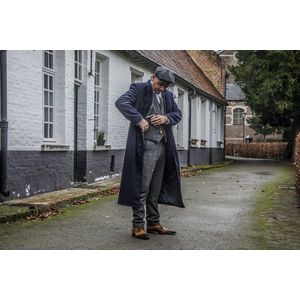 Wollen lange jas | Marineblauw | Heren | 1920 stijl | Peaky Blinders | : XXl