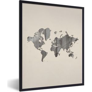 Fotolijst incl. Poster - Wereldkaart - Hout - Plank - 30x40 cm - Posterlijst
