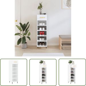 vidaXL Schoenenkast - Bewerkte hout - Wit - 30x35x105 cm Schoenenkast - Schoenuitlegers - Bergruimte - Houten Schoenenkast - Wit