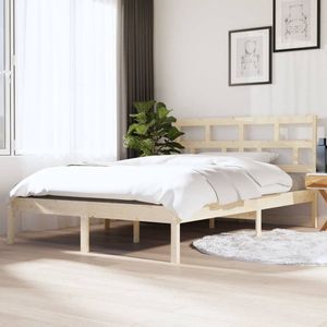 The Living Store Bed frame - Grenenhout - 195.5 x 141 x 100 cm - Inclusief hoofdeinde - 135 x 190 cm matras