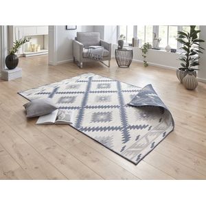 Flycarpets Omkeerbaar Vloerkleed - Binnen & Buitenkleed Malibu- Blauw / Creme - 80x150 cm