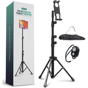 Serve Premium Tripod Statief voor Smartphone & Tablet - Incl. Draagtas & Afstandsbediening - Aluminium - Zwart