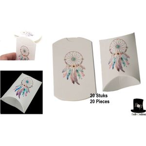Bob Online™ - 20 Stuks - Dream Catcher Ontwerp - Papier Kussen Vorm Geschenkdoosjes – Ideaal voor Bruiloft, Verjaardagsfeest, Baby Shower, Kerstfeest - Kraftpapier Snoepdoosjes – Milieuvriendelijk en Recyclebaar – Dream Catcher Pillow Gift Packaging