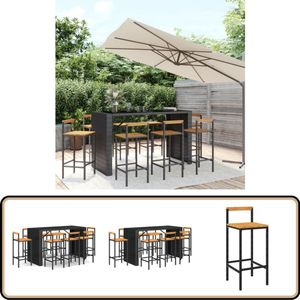 vidaXL Tuinbarset - 9-delig - Zwart - Acaciahout Tuinbarset - Bistro Set - Buitentijd - Lounge Set - Eetkamerset