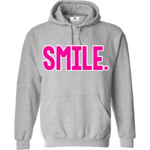 Hoodie smile-lichtgrijs-wit-neon roze-dames-Maat M