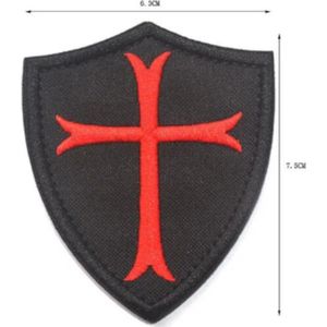Patch - Tempeliers Rood Kruis - geborduurde applicatie - embleem voor op jas - klittenband - haak en lus - 7.5 x 6.5 cm