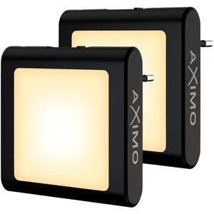 AXIMO Nachtlampje voor Stopcontact LED ZWART - 2 stuks - Met Dag- en Nachtsensor - Dimmer - Warm Wit Licht - Energiezuinige Nachtlampjes voor Baby's, Kinderen en Volwassenen