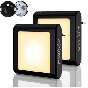 AXIMO Nachtlampje voor Stopcontact LED Zwart - 2 stuks - Dag en Nacht Sensor en Dimmer - Nachtlamp Voor Kinderen en Volwassen - Warm Wit - Babykamer