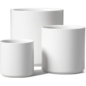 Set van 3 grote keramische plantenbakken, 15 + 20 + 25 cm diameter, grote pottenset, bloempot voor kamerplanten met drainagegat, wit