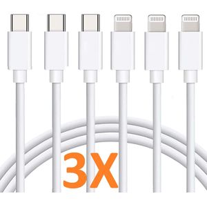 3 Pack - 2 Meter Geschikt voor: Lightning kabel naar USB-C Male oplaadkabel Geschikt voor: Apple iPhone iPod Airpods & iPad - Wit