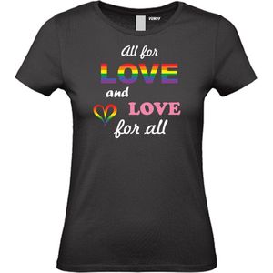 Dames T-shirt Love For All | Gay pride shirt kleding | Regenboog kleuren | LGBTQ | Zwart dames | maat XXL
