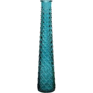 Decoris Vaas/bloemenvaas van gerecycled glas - D7 x H32 cm - blauw