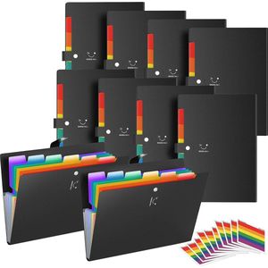 Uitbreidbare bestandsmappen - 10 stuks, accordeon document organizer portemonnee, A4 plastic bestandsmap jacks - met kliksluiting, gekleurde etiketten