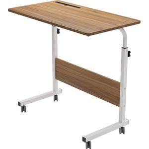 In hoogte verstelbaar laptoptafel, computertafel met tablet-sleuf, 80 x 40 cm, pc-tafel, salontafel, verzorgingstafel, bijzettafel met wieltjes, eiken