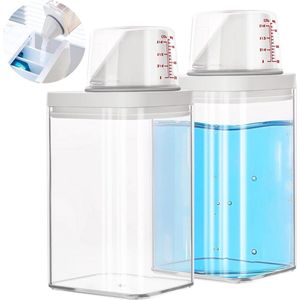 Wasmiddeldispenser opbergdoos luchtdicht wasmiddelreservoir - 1100 ml + maatbeker - multifunctioneel houder poeder wasparfum
