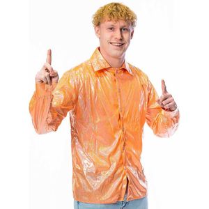 Party blouse - Overhemd - Carnavalskleding - Heren - Glitter oranje - Maat M
