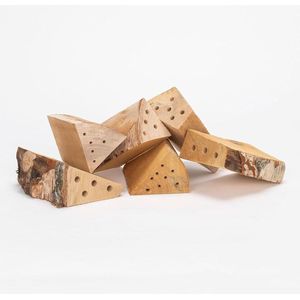 Nesthout navulverpakking - 6 stuks | Insectenhotel vulmateriaal voor bijenhotels | Houten insectenhuisjes nestelen | Houten blok met verschillende gaten als nesthulp voor wilde bijen insectenhotel