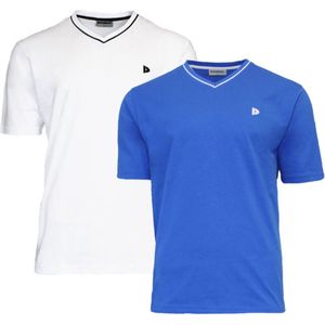 2-Pack Donnay T-shirt met V-hals - Sportshirt - Heren - White/Royal Blue - maat L