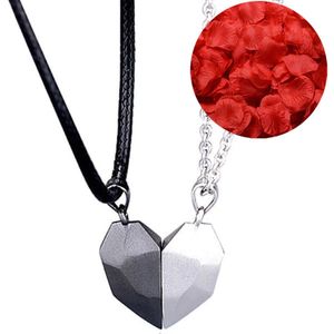 Magnetische Hartjes Ketting Set + Rozenblaadjes = Valentijn Cadeautje voor Hem en Haar - Valentijnsdag voor Mannen Cadeau Kadootjes