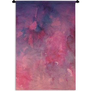 Wandkleed Waterverf Abstract - Abstract kunstwerk gemaakt van waterverf en roze en paarse kleuren Wandkleed katoen 120x180 cm - Wandtapijt met foto XXL / Groot formaat!