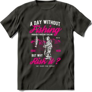 A Day Without Fishing - Vissen T-Shirt | Roze | Grappig Verjaardag Vis Hobby Cadeau Shirt | Dames - Heren - Unisex | Tshirt Hengelsport Kleding Kado - Donker Grijs - S