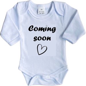 La Petite Couronne Romper Lange Mouw ""Coming soon"" Unisex Katoen Wit/zwart Maat 62