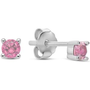 New Bling 9NB-1020 Zilveren Oorknopjes met Zirkonia - 3mm - Roze - Chaton - Rhodium - Zilver