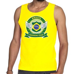 Geel Brazil drinking team tanktop / mouwloos shirt geel heren - Brazilië kleding L