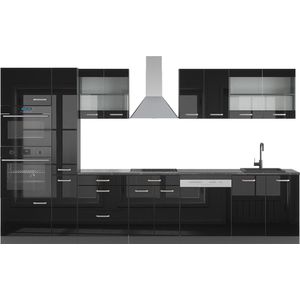 Vicco R-Line Complete keukeneenheid – 350 cm met hoge kast, zonder werkblad Hoogglans zwart/antraciet met hoge kast, zonder werkblad