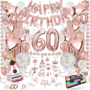 Fissaly 60 Jaar Rose Goud Verjaardag Decoratie Versiering – Feest - Helium, Latex & Papieren Confetti Ballonnen