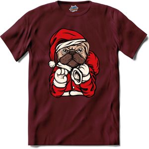 Bulldog kerstman - T-Shirt - Dames - Burgundy - Maat XL