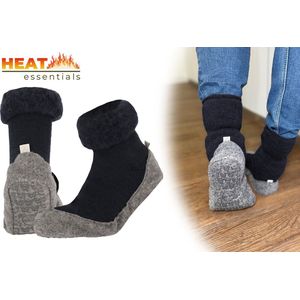 Heat Essentials Wollen Pantoffel Sokken - Donkerblauw - 39/40 - Pantoffels Dames - Sloffen Dames - Unisex - Antislip Sokken - Huissokken