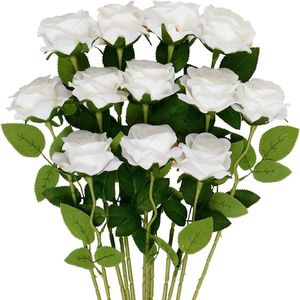 oCreon 12x Ivoorwitte Kunstrozen voor Bruiloft - Valentijnsdag & Feestdecoratie (Zijden Neprozen)