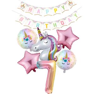 * Snoes * Cijfer 7 ballon Unicorn Plus Pack * Eenhoorn Licht Roze * DIY Slinger* Set van 7 * Grotere Ballonnen en DIY Slinger * Unicorn Licht 7 * Eerste verjaardag * Hoera 7 Jaar * Birthday * Ballon Cijfer 7