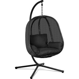 Swoods Luxe Hangstoel – Hangstoel met standaard – Egg Chair – tot 150kg – Zwart