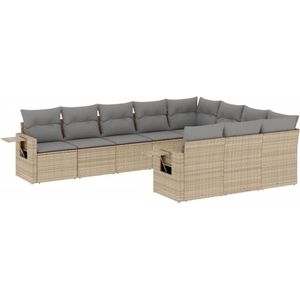 vidaXL Loungeset 10-delig - Beige - Rattan met kussens Loungeset - Tuinset - Lounge Set - PE-rattan - Buitendecoratie
