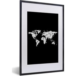 Fotolijst incl. Poster - Wereldkaart - Bladeren- Design - 40x60 cm - Posterlijst