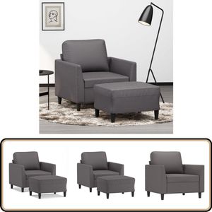 vidaXL Fauteuil met voetenbank - Kunstleer - Grijs Fauteuil - Lounge Stoel - Kunstleder Meubilair - Grijze Fauteuil - Relaxfauteuil