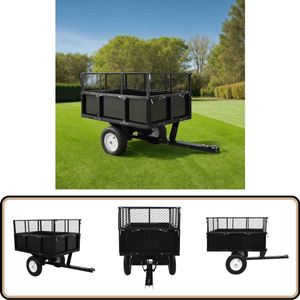 vidaXL Kiepwagen Zitmaaiers - 300kg - Zwart Staal Kiepwagen - Zitmaaiers - Aanhangwagen - Tuintransport - Grond