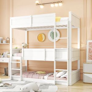 Kamerbed 90*200 cm, massief houten lattenbodem, hoogslaper, hoog hekdesign, kinderbed, houten bed, wit