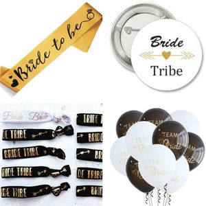 32-delige Vrijgezellenfeest set Bride Tribe goud wit met buttons, ballonnen, sjerp en armbanden - bride to be - vrijgezellen party -sjerp - button - trouwen