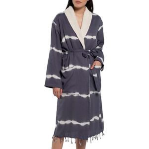 Gevoerde Tie Dye Badjas Dark Grey - S - badjas met sjaalkraag - extra zachte badjas - luxe badstof badjas - ochtendjas - sauna badjas - middellang