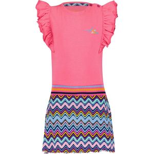 4PRESIDENT Meisjes jurk - Neon Pink/Zigzag AOP - Maat 110 - Meisjes jurken