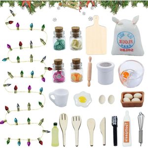 27 stuks kerstaccessoires voor kabouters in de keuken - voor poppenhuis servies miniatuuraccessoires voor doe-het-zelf decoratie meisjes