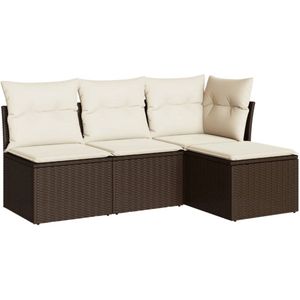 vidaXL 4-delige Loungeset met kussens poly rattan bruin - Loungeset - Loungesets - Tuinset - Tuinbank